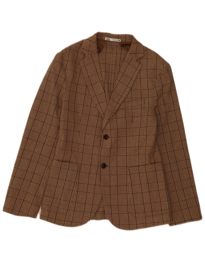 Giacca blazer da uomo a 2 bottoni Zara UK 38 Cotone a quadri marrone medio