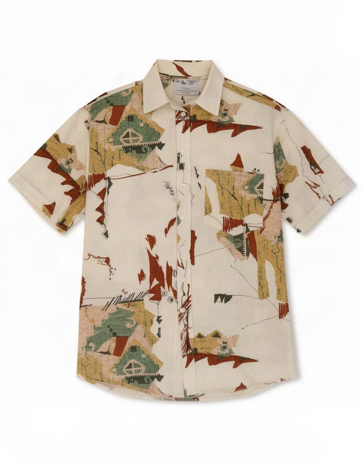Angelo Litrico Camicia da uomo con motivo astratto taglia 41/42 grande bianco sporco