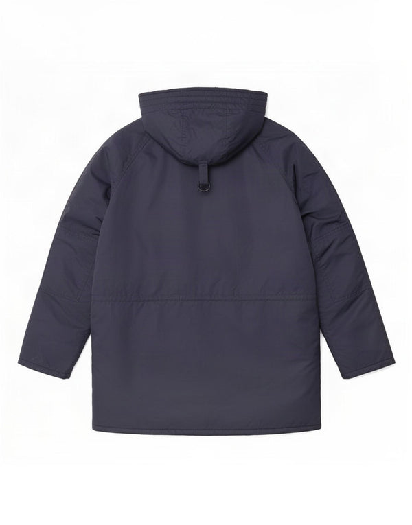 Cappotto imbottito ampio con cappuccio vintage da uomo UK 36 piccolo in nylon blu navy