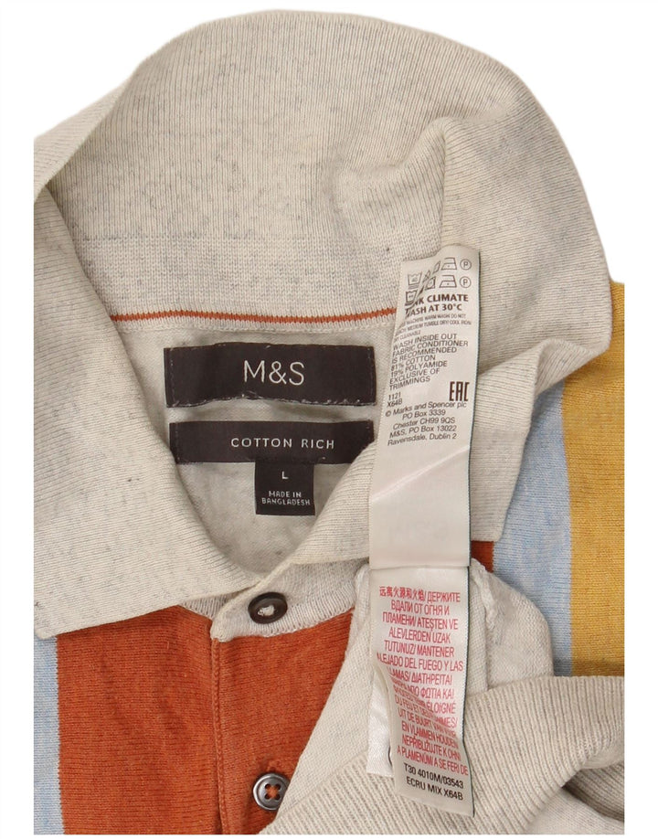 Polo da uomo Marks & Spencer grande in cotone a righe grigie
