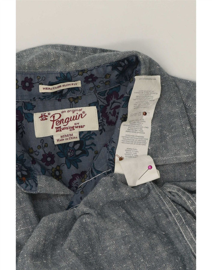 Camicia Penguin Heritage da uomo slim fit in cotone a spina di pesce blu medio