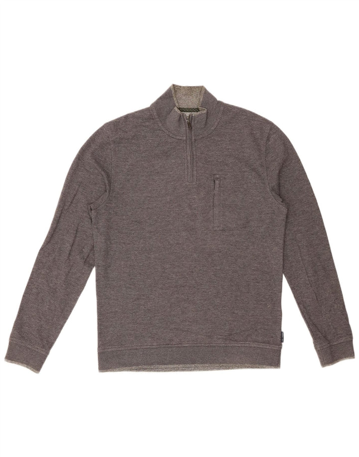 TED BAKER Felpa da uomo con collo con zip, maglione taglia 3, cotone grigio medio