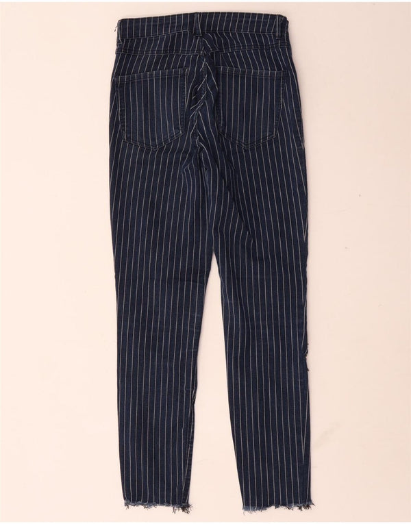 Jeans slim invecchiati da donna Zara EU 38 piccoli W28 L25 gessato blu navy
