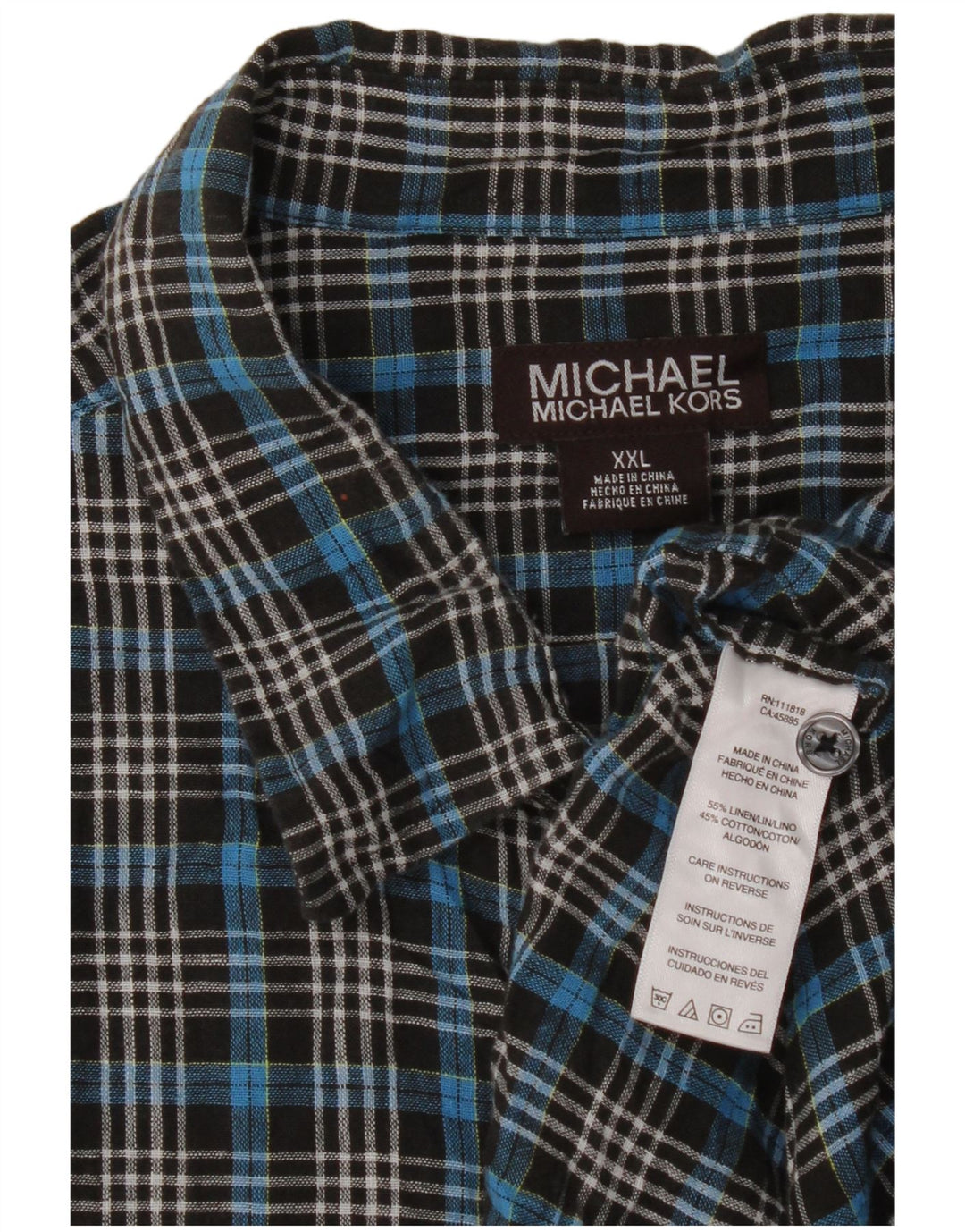 Camicia a maniche corte da uomo Michael Kors 2XL Lino a quadri blu