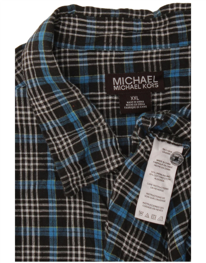 Camicia a maniche corte da uomo Michael Kors 2XL Lino a quadri blu