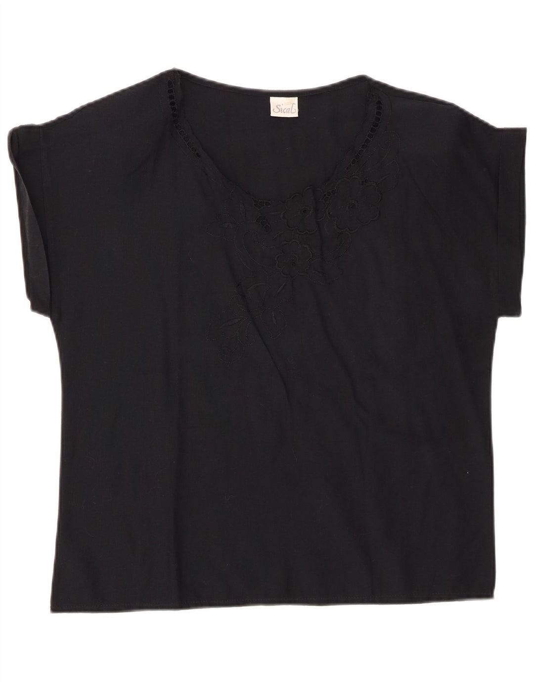 Camicetta da donna VINTAGE Top IT 44 Cotone floreale nero medio