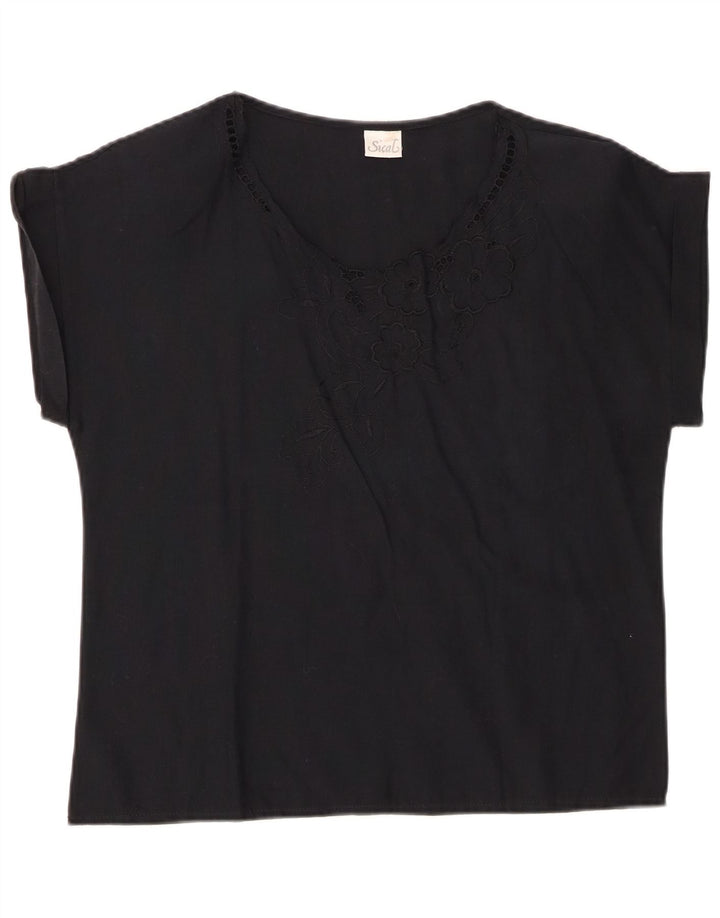 Camicetta da donna VINTAGE Top IT 44 Cotone floreale nero medio