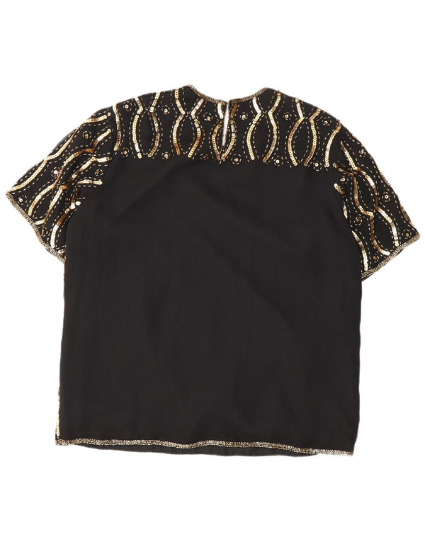 Camicetta vintage con paillettes da donna Top IT 42 Poliestere geometrico nero medio
