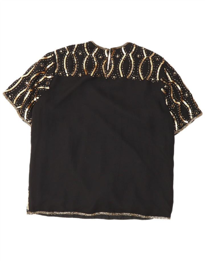 Camicetta vintage con paillettes da donna Top IT 42 Poliestere geometrico nero medio