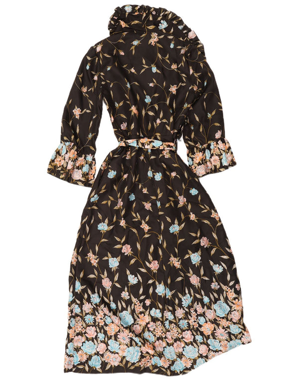 Abito lungo da donna vintage a maniche lunghe IT 44 medio nero floreale
