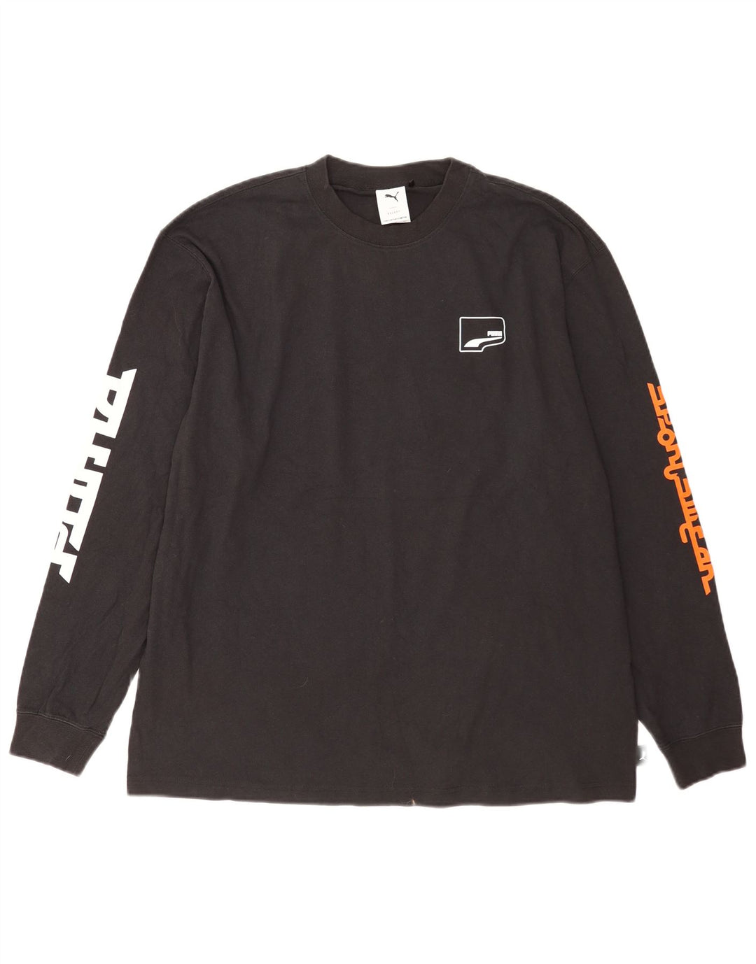 Puma Maglietta grafica da uomo a maniche lunghe grande in cotone nero
