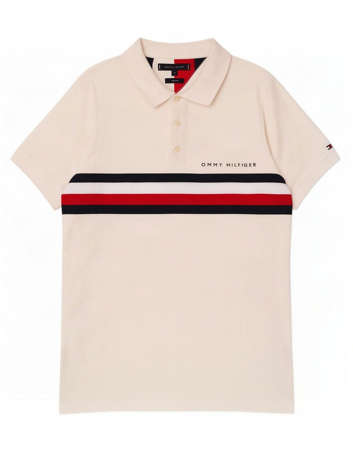 Polo da uomo slim fit grafica Tommy Hilfiger color block bianco medio
