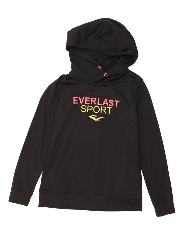 EVERLAST Womens Graphic Hoodie Jumper UK 10 Small Black Polyester