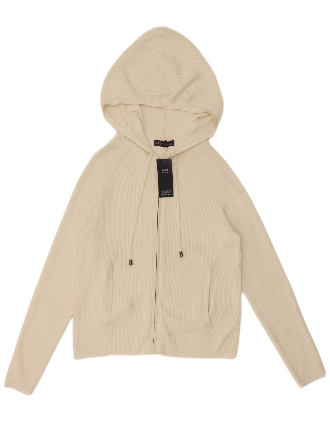 Maglione cardigan con cappuccio da donna Marks & Spencer UK 12 medio bianco sporco