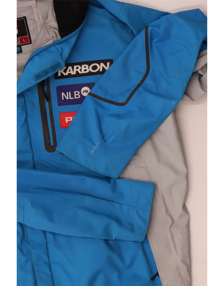 KARBON Giacca antipioggia da uomo con cappuccio grafico UK 40 Large Blu Colourblock Nylon