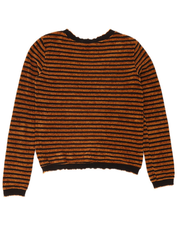 Zara Womens Crop Boat Neck Jumper Sweater UK 12 Medium Brown Striped Cotton