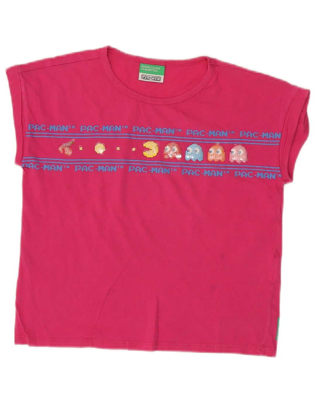T-shirt corta con grafica Pac-Man per ragazze BENETTON, 8-9 anni, grande rosa