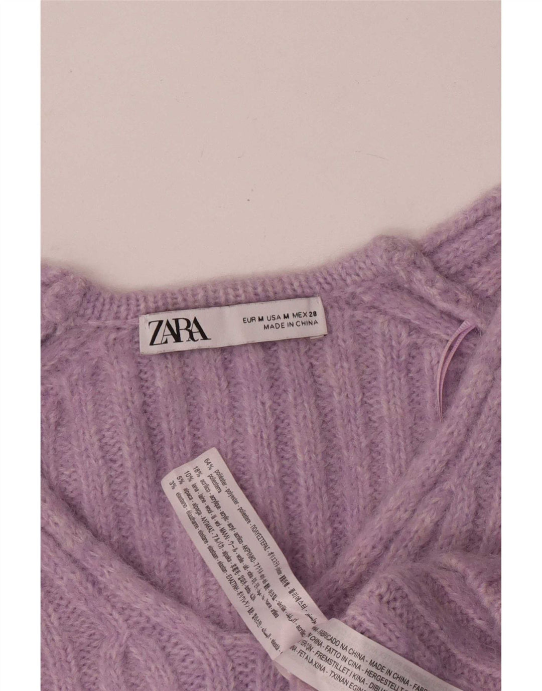 Maglione corto con scollo a V da donna Zara UK 14 Poliestere viola medio