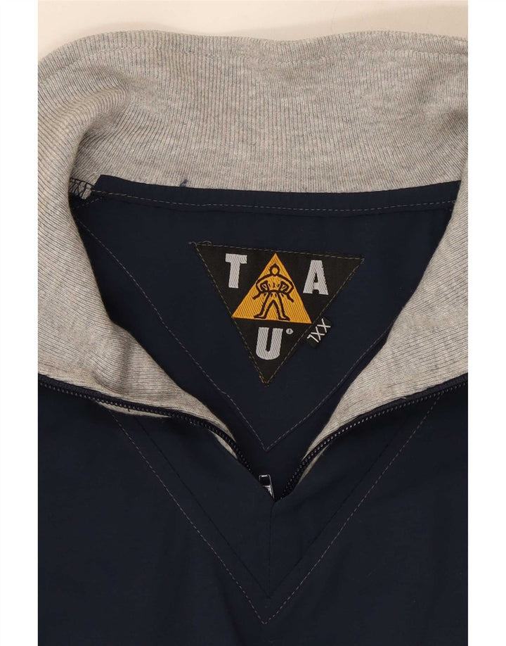 Top tuta sportiva pullover vintage da uomo con zip e collo 2XL Blu navy Colourblock