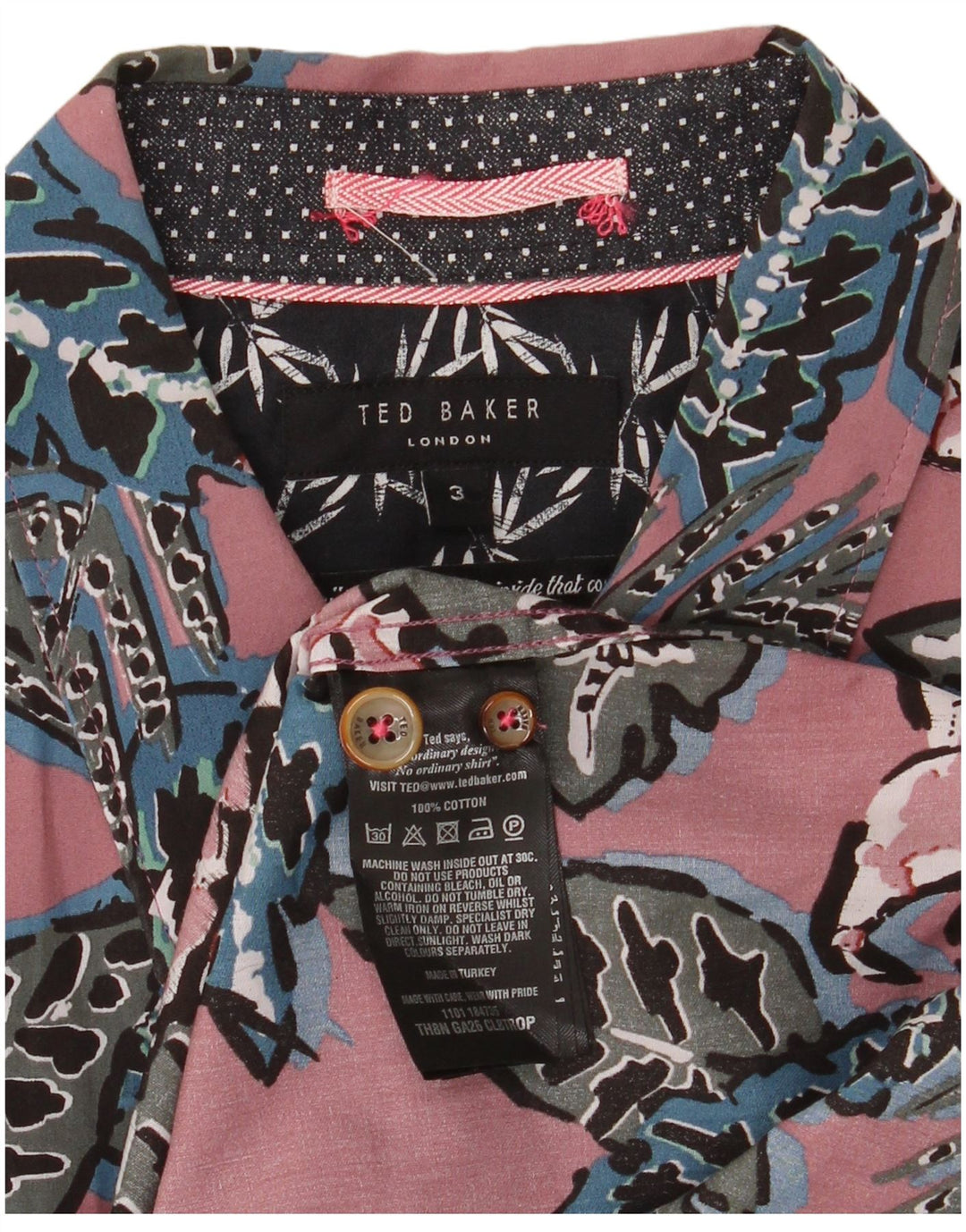 Ted Baker Camicia a maniche corte da uomo Taglia 3 Cotone floreale rosa medio