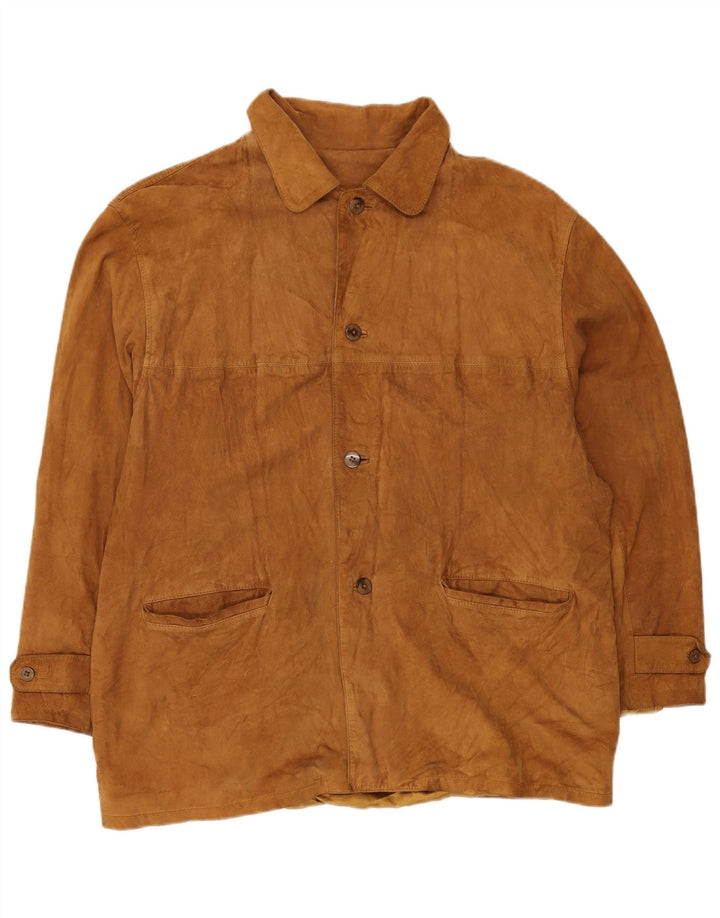 Giacca oversize da uomo in pelle scamosciata VINTAGE IT 48 in pelle marrone medio