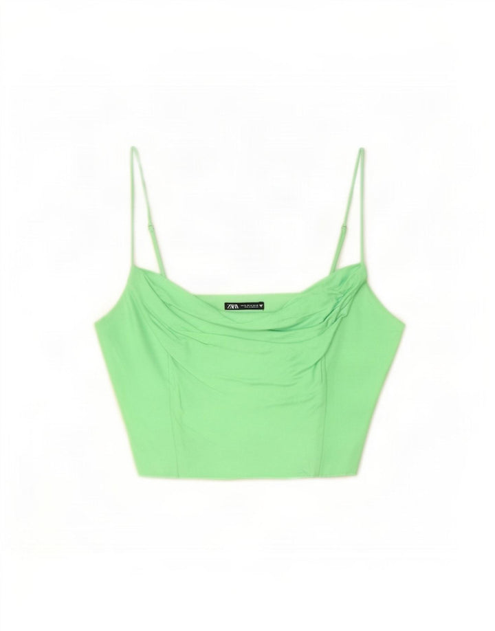 Canotta corta da donna Zara UK 12 viscosa verde medio