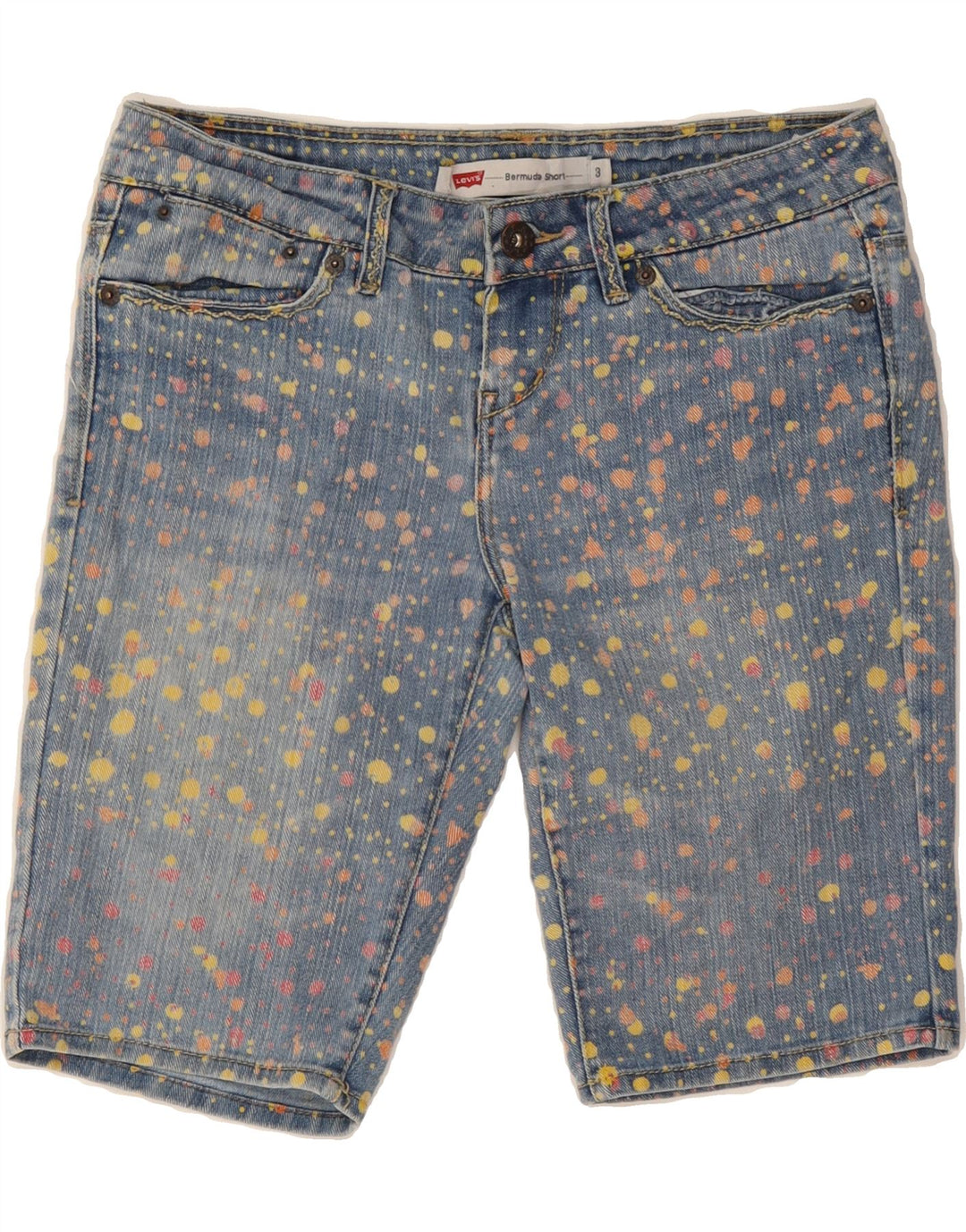 LEVI'S Womens Denim Bermuda Shorts US 3 Small W30 Blue Spotted Ramie Vintage Levi's and Second-Hand Levi's from Messina Hembry 