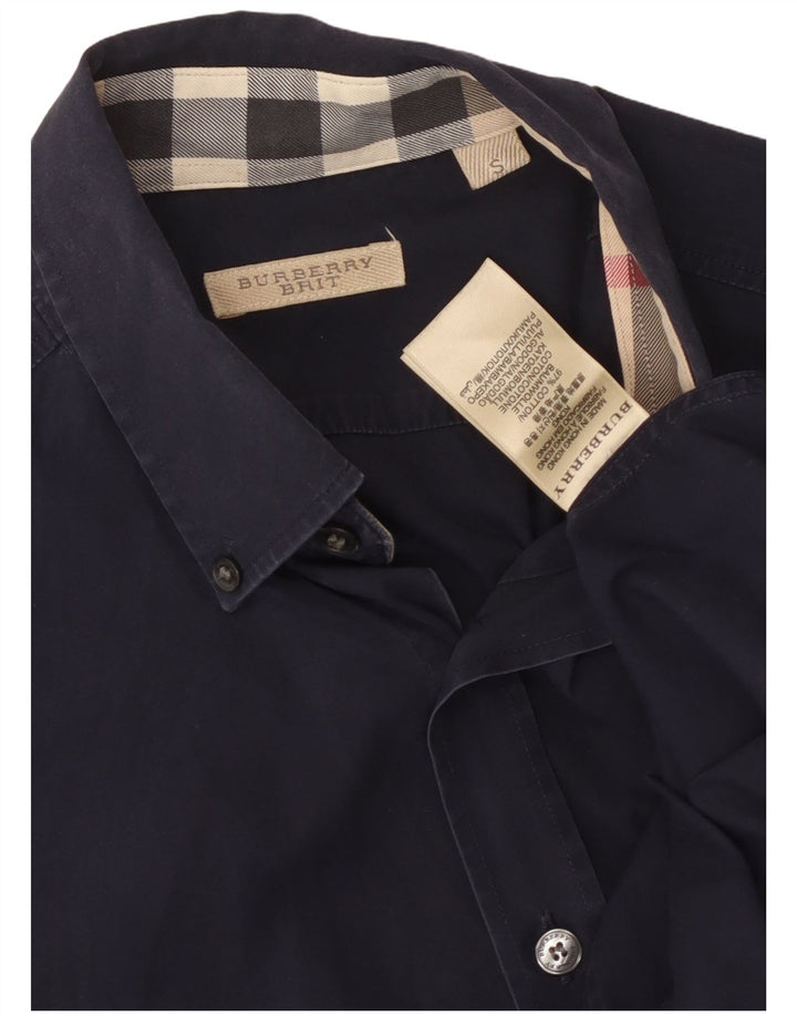 BURBERRY Camicia BRIT da uomo piccola in cotone blu navy