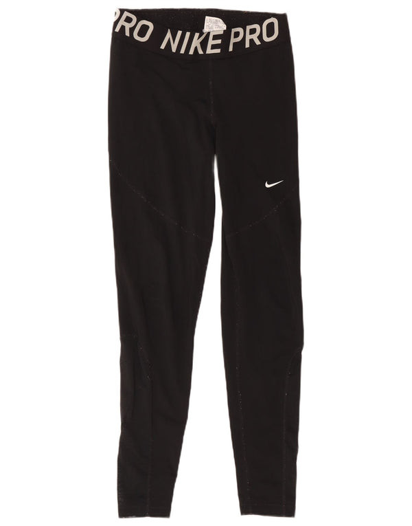 Nike Girls Graphic Leggings 12-13 Years Large Black Polyester