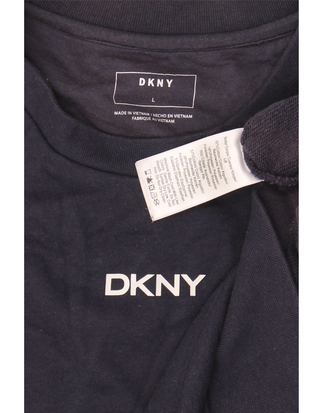 DKNY Mens Sweatshirt Jumper Large Navy Blue Colourblock Cotton Vintage Dkny and Second-Hand Dkny from Messina Hembry 