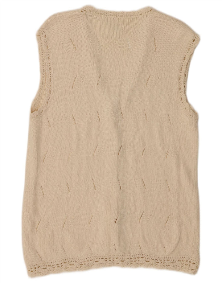 ARTESANIA Maglione cardigan senza maniche da donna UK 12 cotone bianco sporco medio