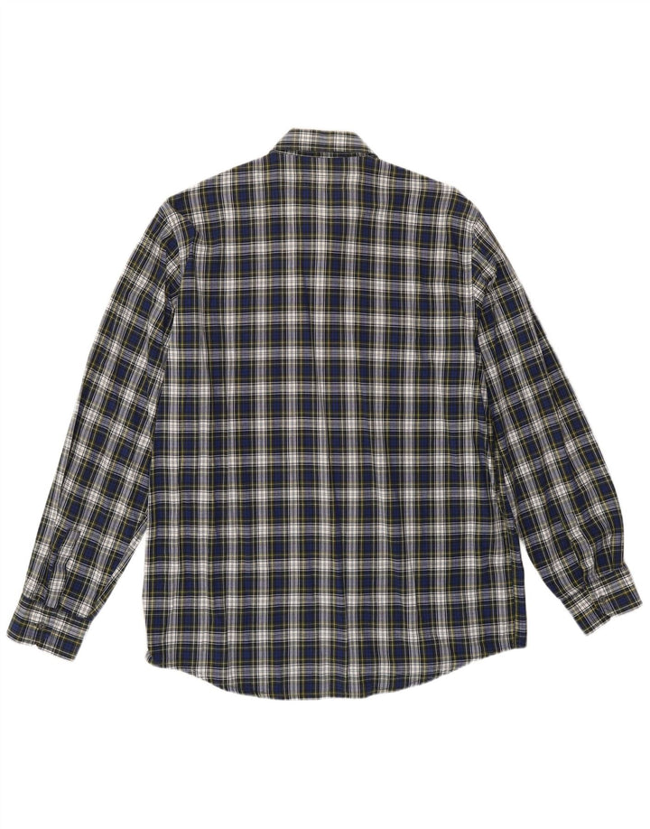 CROWN Camicia da uomo in flanella taglia 42 grande cotone a quadri blu navy