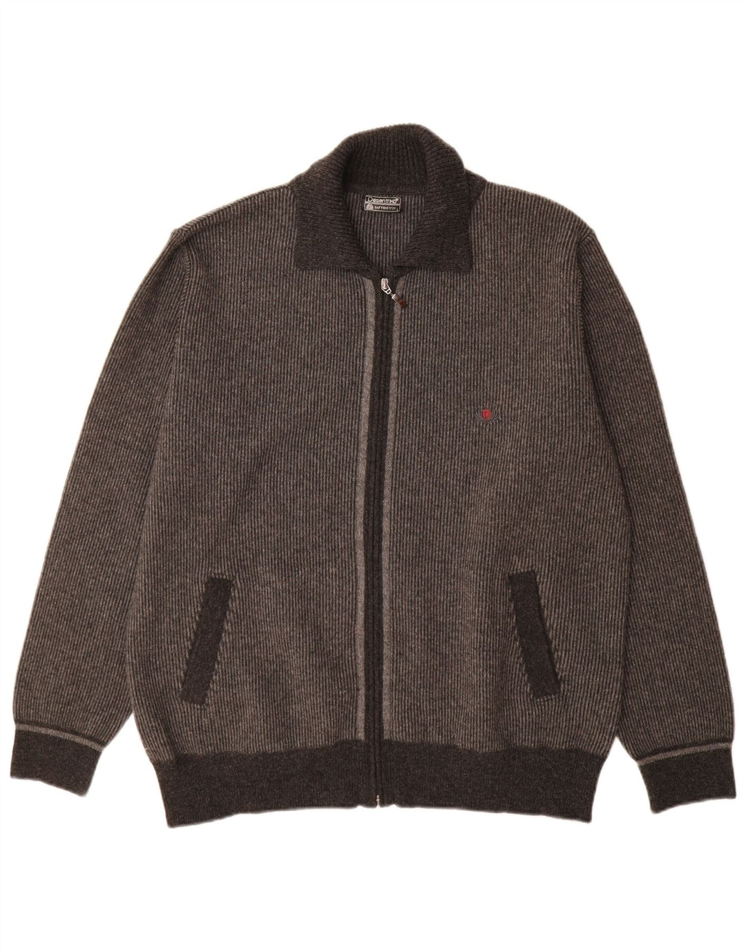 Maglione cardigan da uomo vintage grande blocco di colore grigio