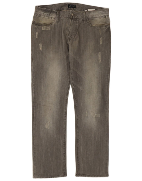 Jeans dritti invecchiati da uomo Armani W32 L29 cotone grigio