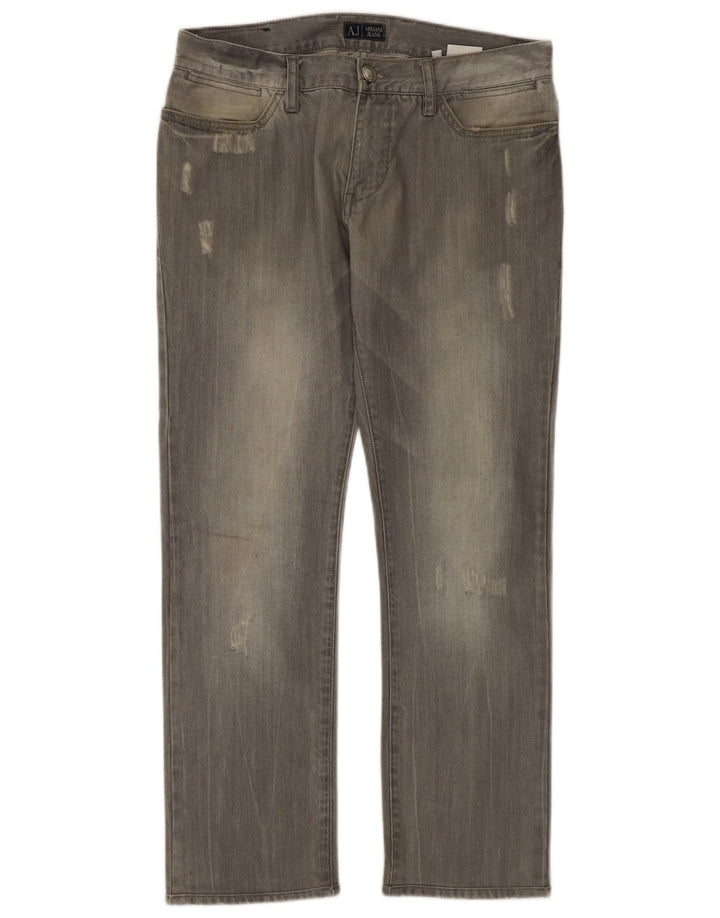 Jeans dritti invecchiati da uomo Armani W32 L29 cotone grigio