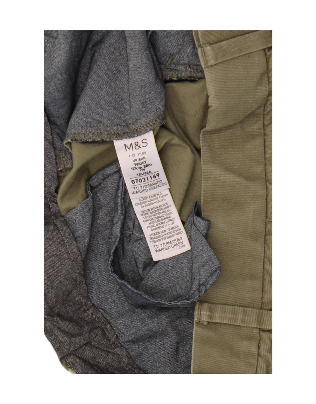Pantaloncini chino da uomo Marks & Spencer W38 XL cotone verde