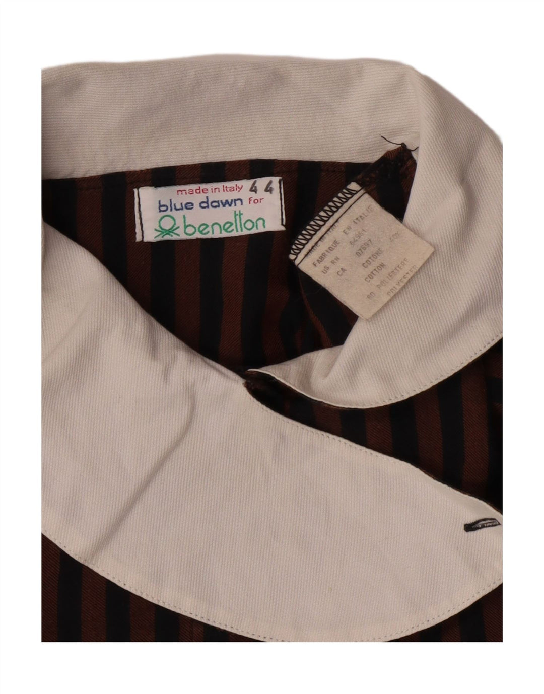 BENETTON Womens Shirt Blouse IT 44 Medium Brown Striped Cotton