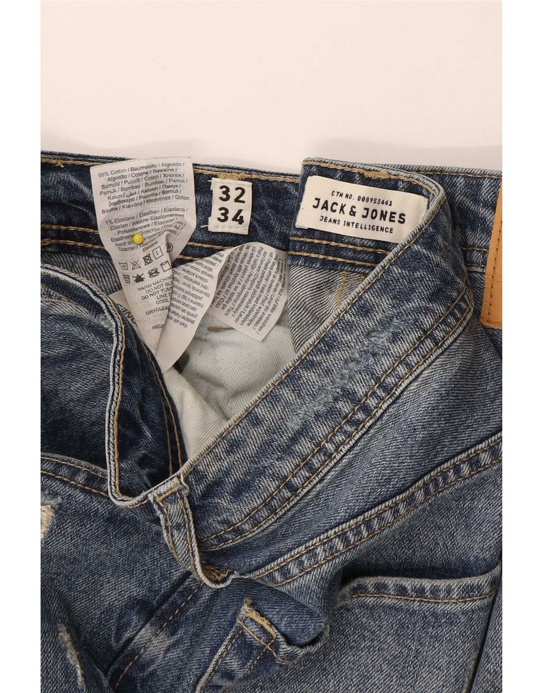Jack & Jones Uomo Tim Distressed Jeans Slim W32 L34 Cotone Blu