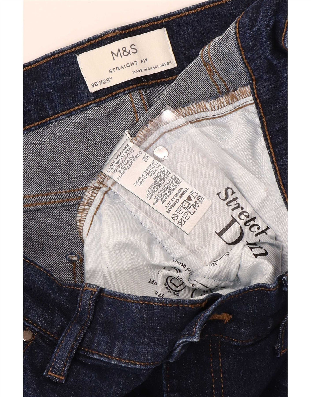 Jeans dritti da uomo Marks & Spencer W36 L29 cotone blu navy