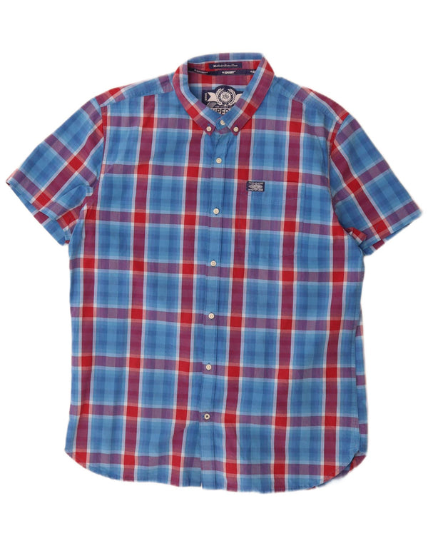 Camicia a maniche corte da uomo Superdry 2XL in cotone a quadri blu