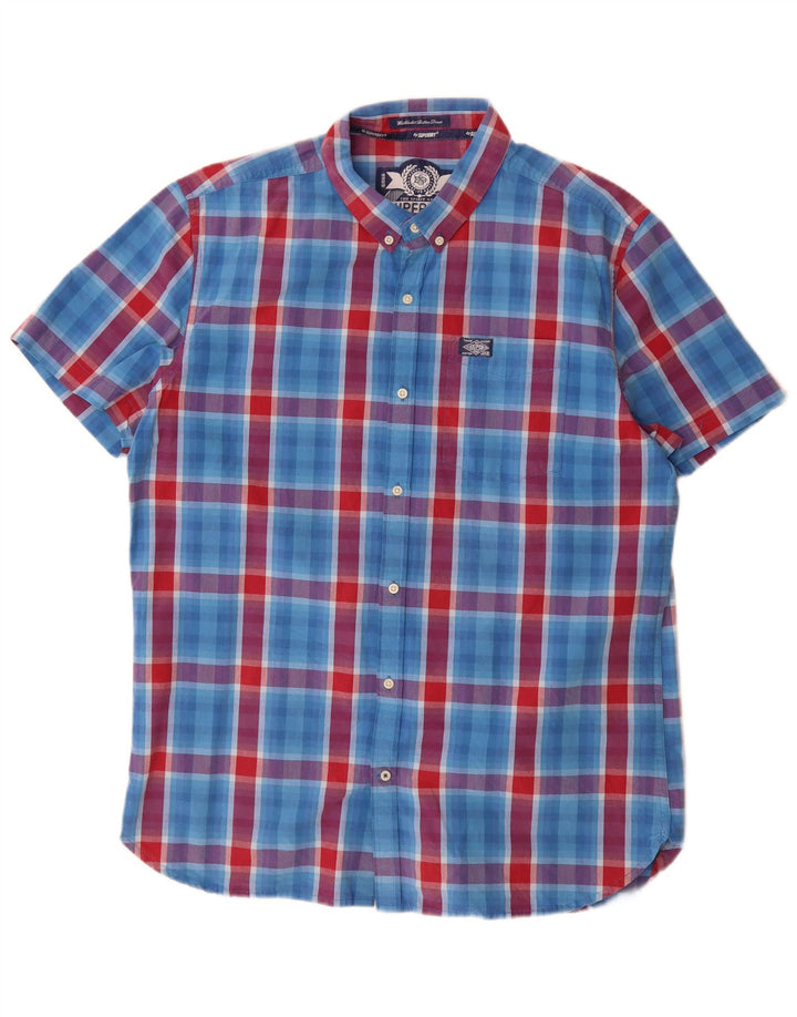 Camicia a maniche corte da uomo Superdry 2XL in cotone a quadri blu