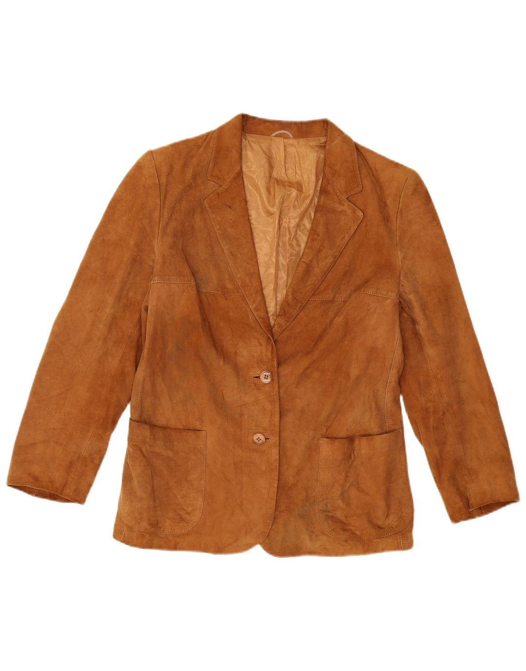 Giacca blazer da donna in pelle scamosciata a 2 bottoni VINTAGE IT 46 grande in pelle marrone