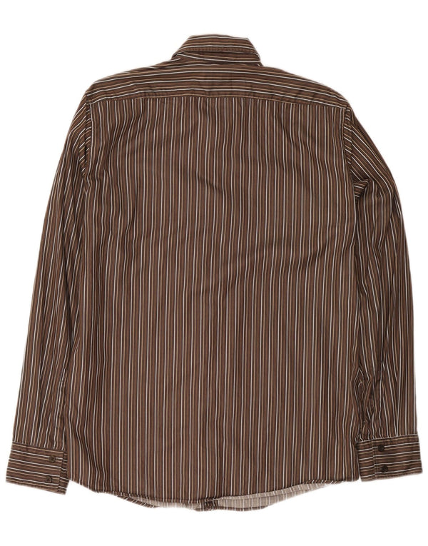 Hugo Boss Mens Shirt Medium Brown Pinstripe Cotton