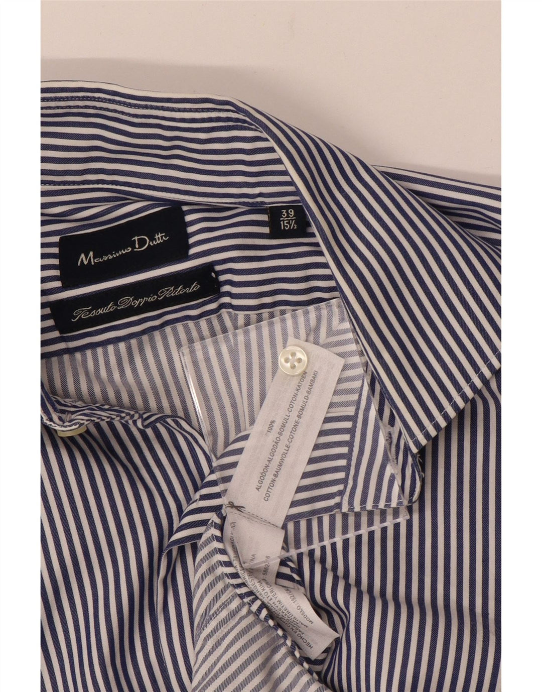 Camicia formale da uomo Massimo Dutti taglia 39 15 1/2 media a righe blu navy