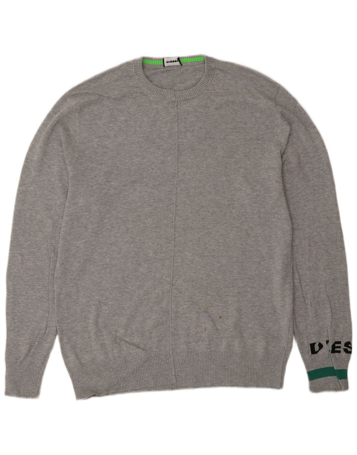 DIESEL Maglione maglione girocollo con grafica da uomo grande cotone grigio