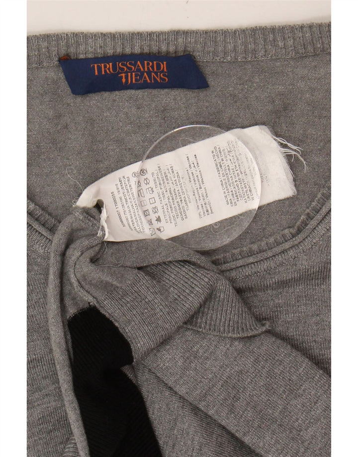 TRUSSARDI JEANS Mens Boat Neck Jumper Sweater Large Grey Polyvinyl Vintage Trussardi Jeans and Second-Hand Trussardi Jeans from Messina Hembry 