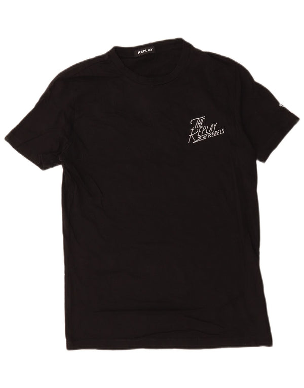 Replay Mens Graphic T-Shirt Top Medium Black Cotton