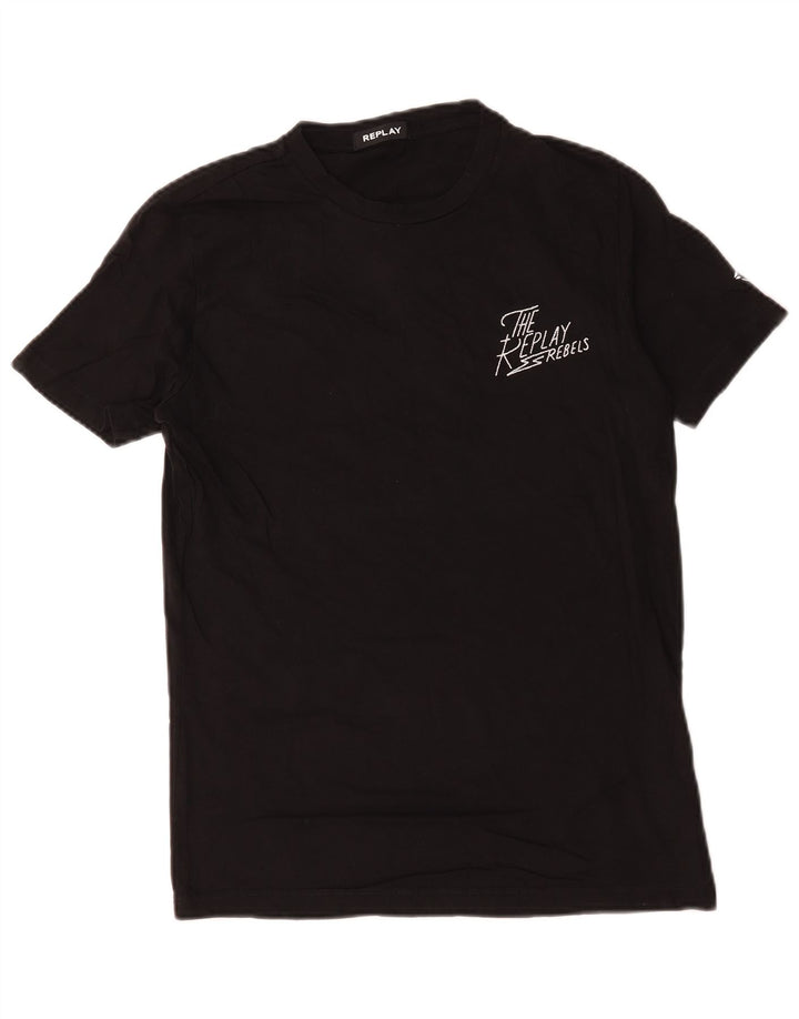T-shirt grafica da uomo Replay Top in cotone nero medio