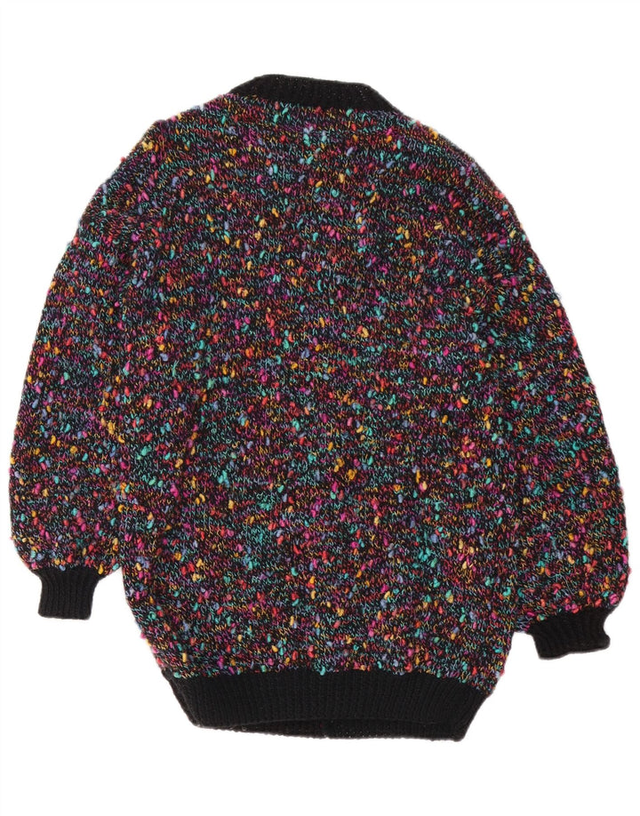 Maglione cardigan da donna vintage UK 14 medio multicolore screziato