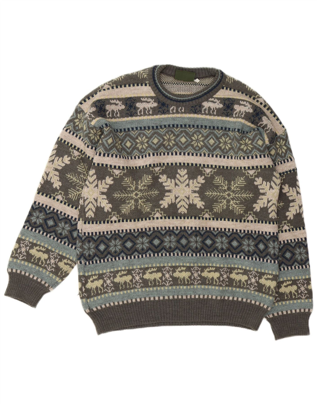 Maglione da uomo girocollo Liberti in lana Fair Isle grigio medio